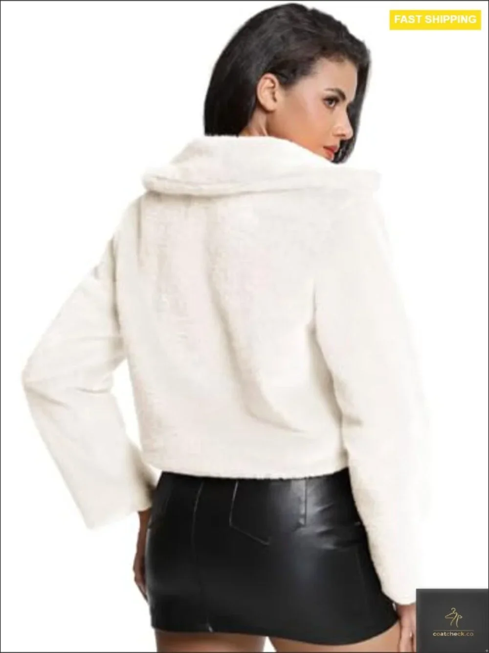 Cropped Faux Fur Jacket with Hidden Pockets Plush Shawl Collar Cardigan